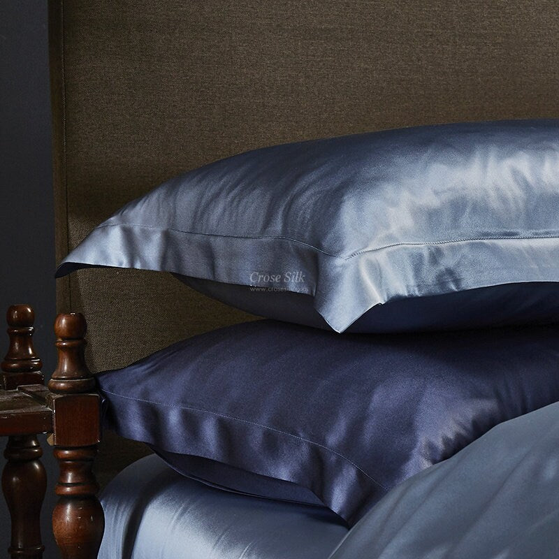 DUSTY BLUE  - 25 Momme Mulberry Silk Bedding, Silk Duvet Cover, Silk Fitted Sheet, Silk Flat Sheet, Silk Pillowcase, 100% SILK