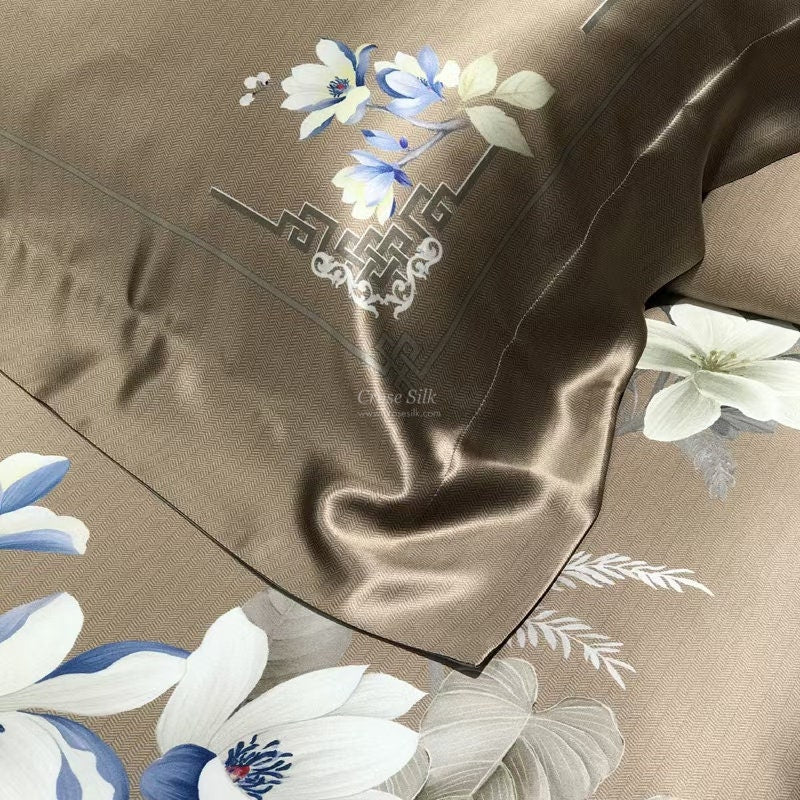 BLOSSOM Sun Kiss Dark Gold - 25 Momme Mulberry Silk Bedding,Silk Duvet Cover, Silk Fitted Sheet, Silk Flat Sheet, Silk Pillowcase, 100% SILK