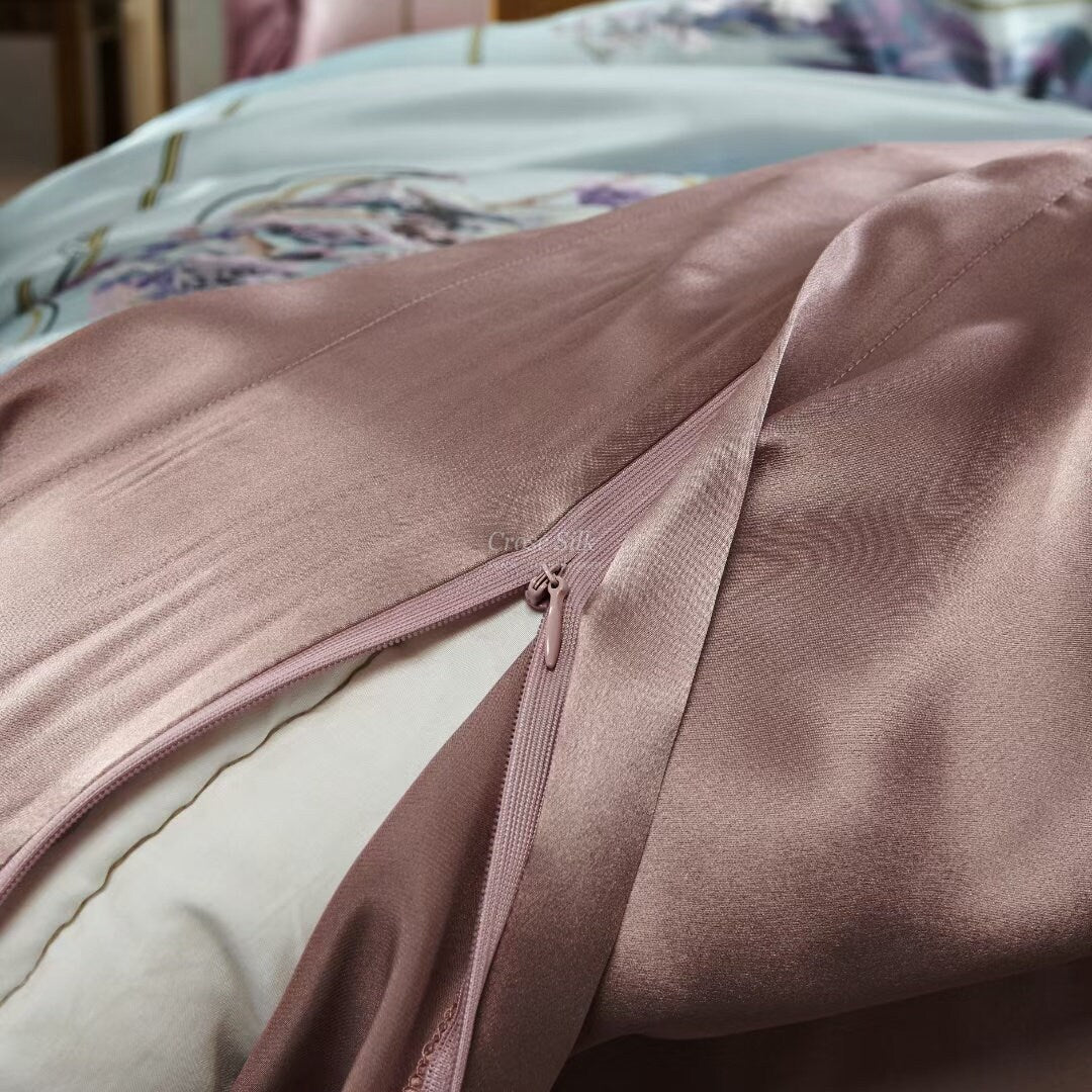 SCENERY Wistful Mauve - 25 Momme Mulberry Silk Bedding,Silk Duvet Cover, Silk Fitted Sheet, Silk Flat Sheet, Silk Pillowcase, 100% SILK