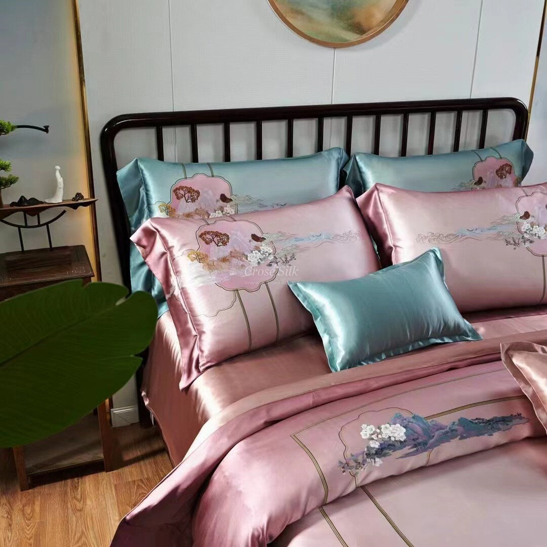 SCENERY Wistful Mauve - 25 Momme Mulberry Silk Bedding,Silk Duvet Cover, Silk Fitted Sheet, Silk Flat Sheet, Silk Pillowcase, 100% SILK