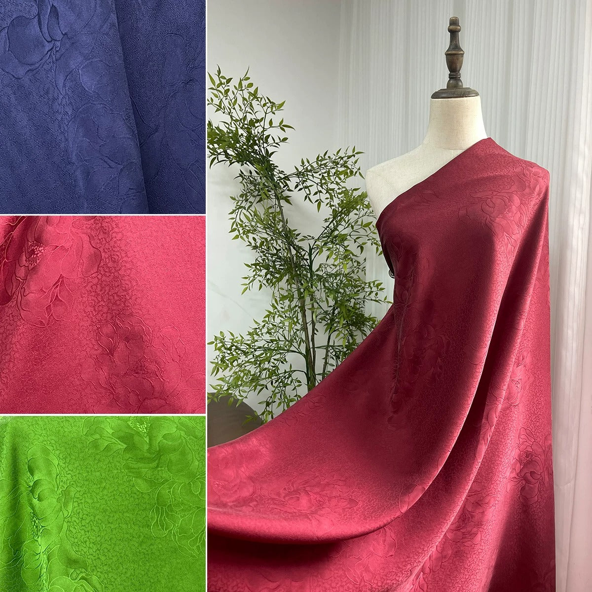 XYCSMD - Plant dyed HongYunSha Silk fabric, Openwork HUALUO, 25 momme 110cm wide by the Yard
