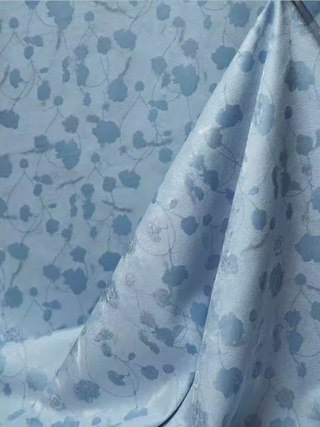 SJKSM018- Jacquard silk wool blend fabric,wathet, 140cm wide by the yard