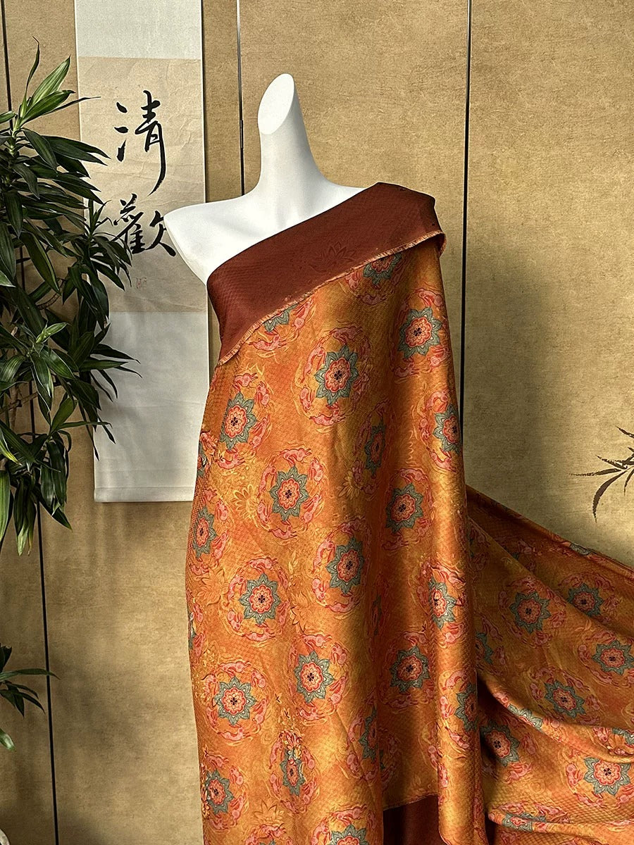 XYDHFT - Plant dyed HongYunSha Silk fabric, Openwork HUALUO, 25 momme 110cm wide by the Yard