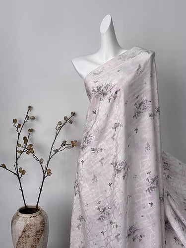 XYLN051 - Leno silk fabric with beautiful prints, Butterflies in Love with Flowers, 114cm wide by the yard