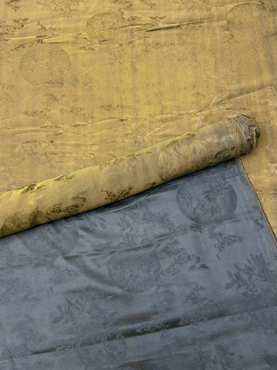 团花 Mud Silk fabric, Jacquard HUALUO, 26 momme 110cm wide by the Yard