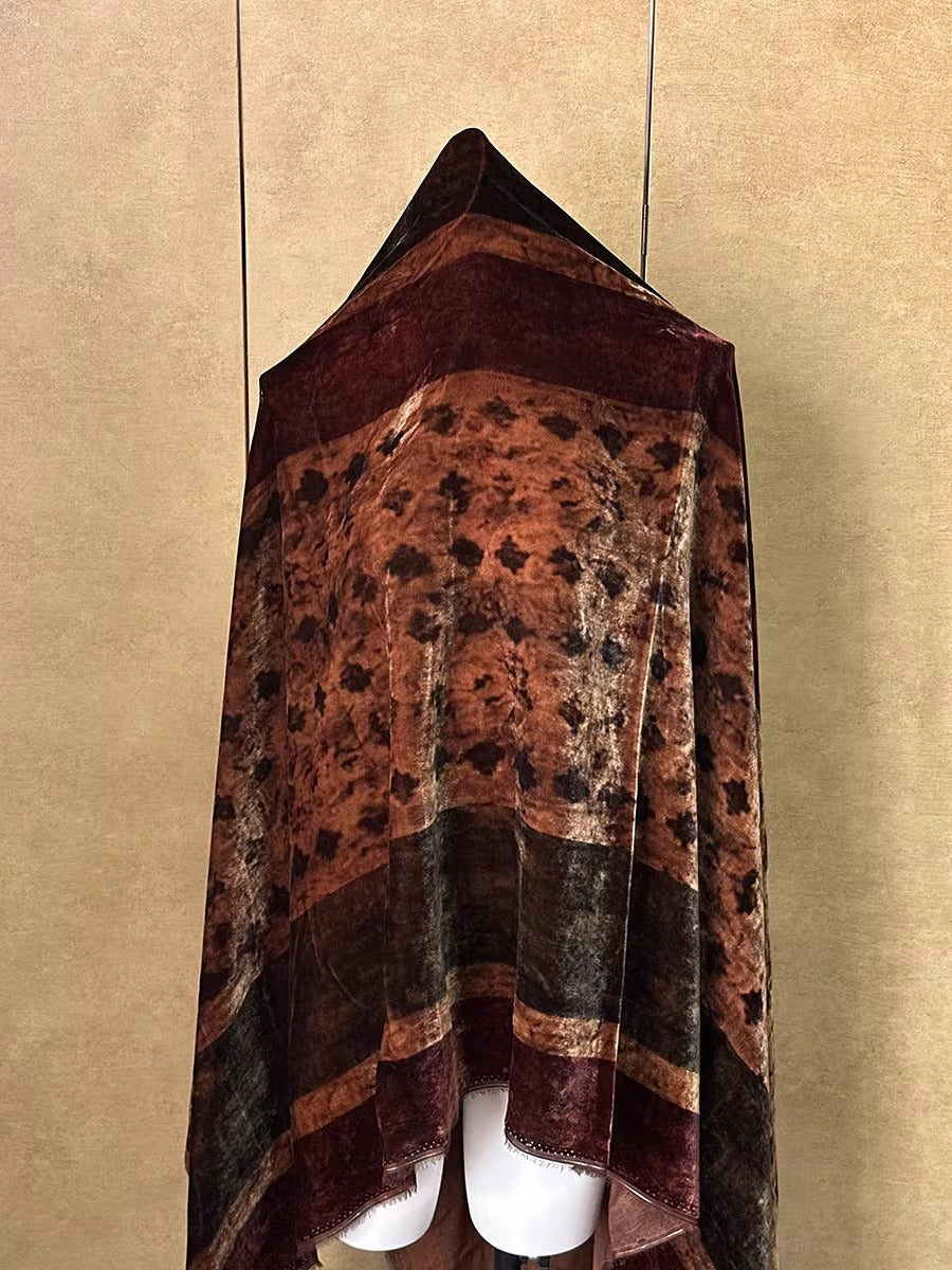 XYYHSR004 - Plant-dyed Print Silk Velvet Fabric, 140cm wide by the Yard
