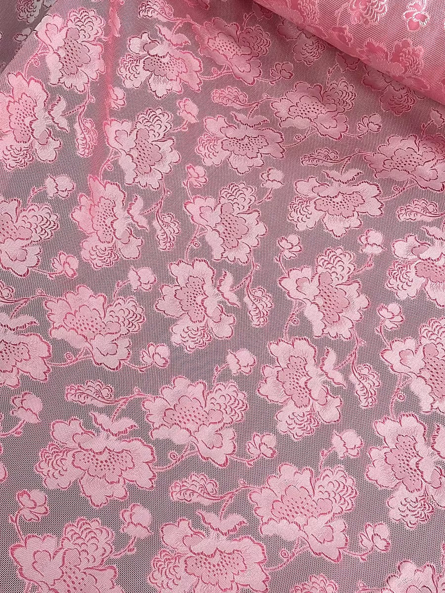 XYLN018 - Leno silk fabric, pink peony,  25 momme 114cm wide by the yard