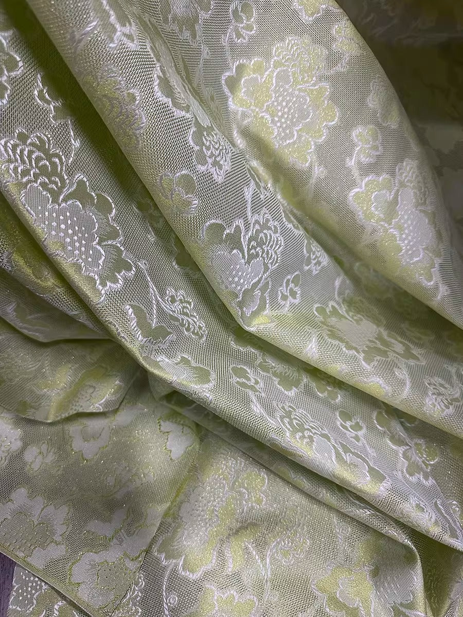 XYLN037 - Leno silk fabric, Gold weave Yarn-dyed, gold peony, 25 momme 114cm wide by the yard