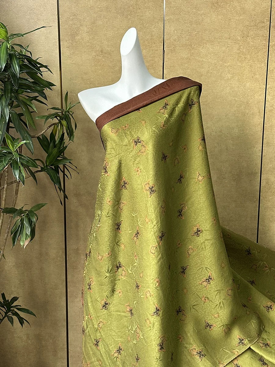 XYLDHD - Plant dyed HongYunSha Silk fabric, Openwork HUALUO, 26 momme 110cm wide by the Yard