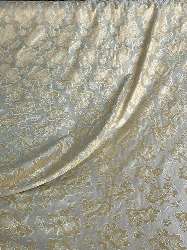 XYLN040 - Leno silk fabric, Gold weave Yarn-dyed, gold peony, 25 momme 114cm wide by the yard