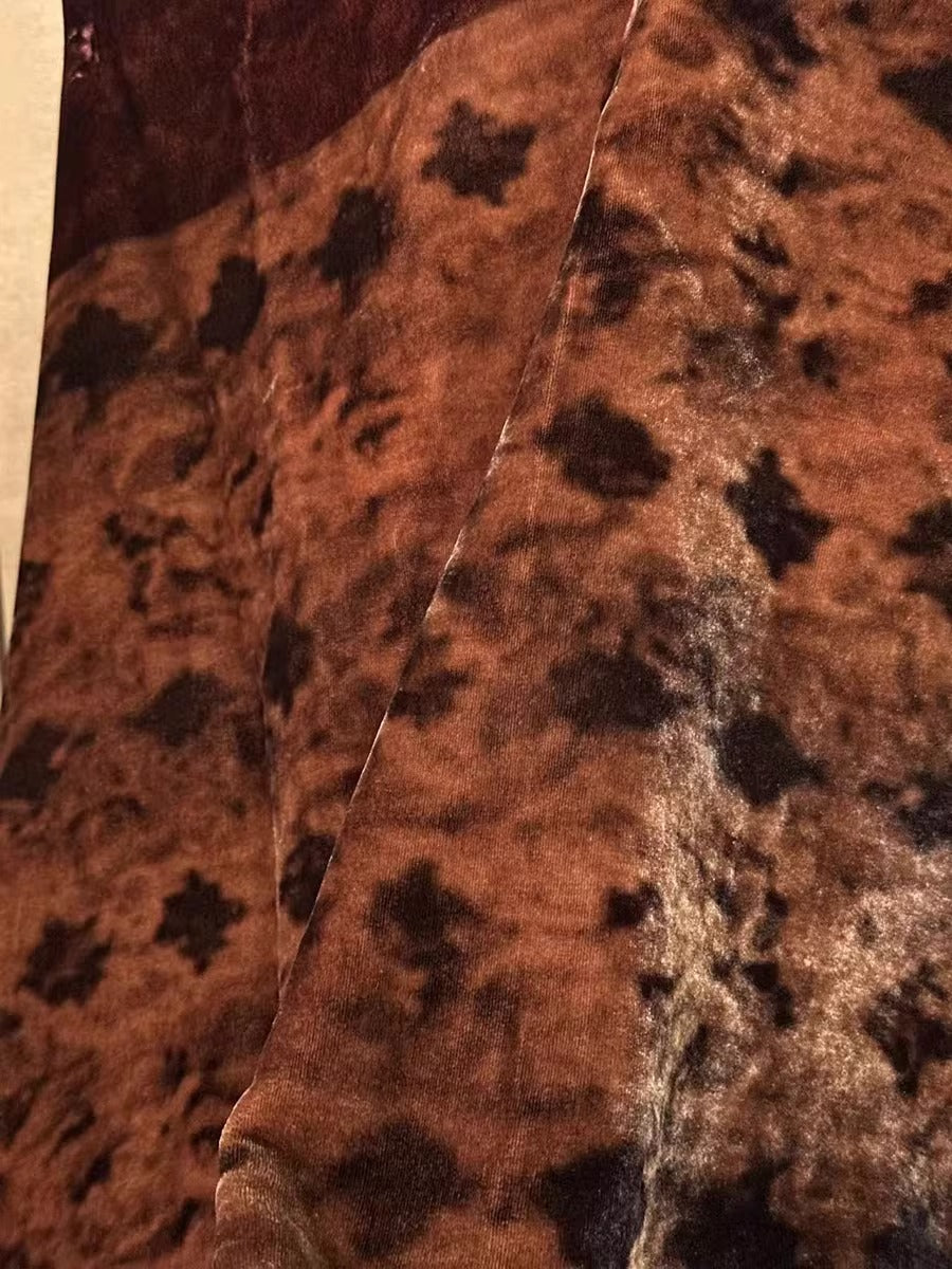 XYYHSR004 - Plant-dyed Print Silk Velvet Fabric, 140cm wide by the Yard