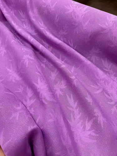 XYLN031 - Leno silk fabric, Gold weave, Purple bamboo leaves, 114cm wide by the yard