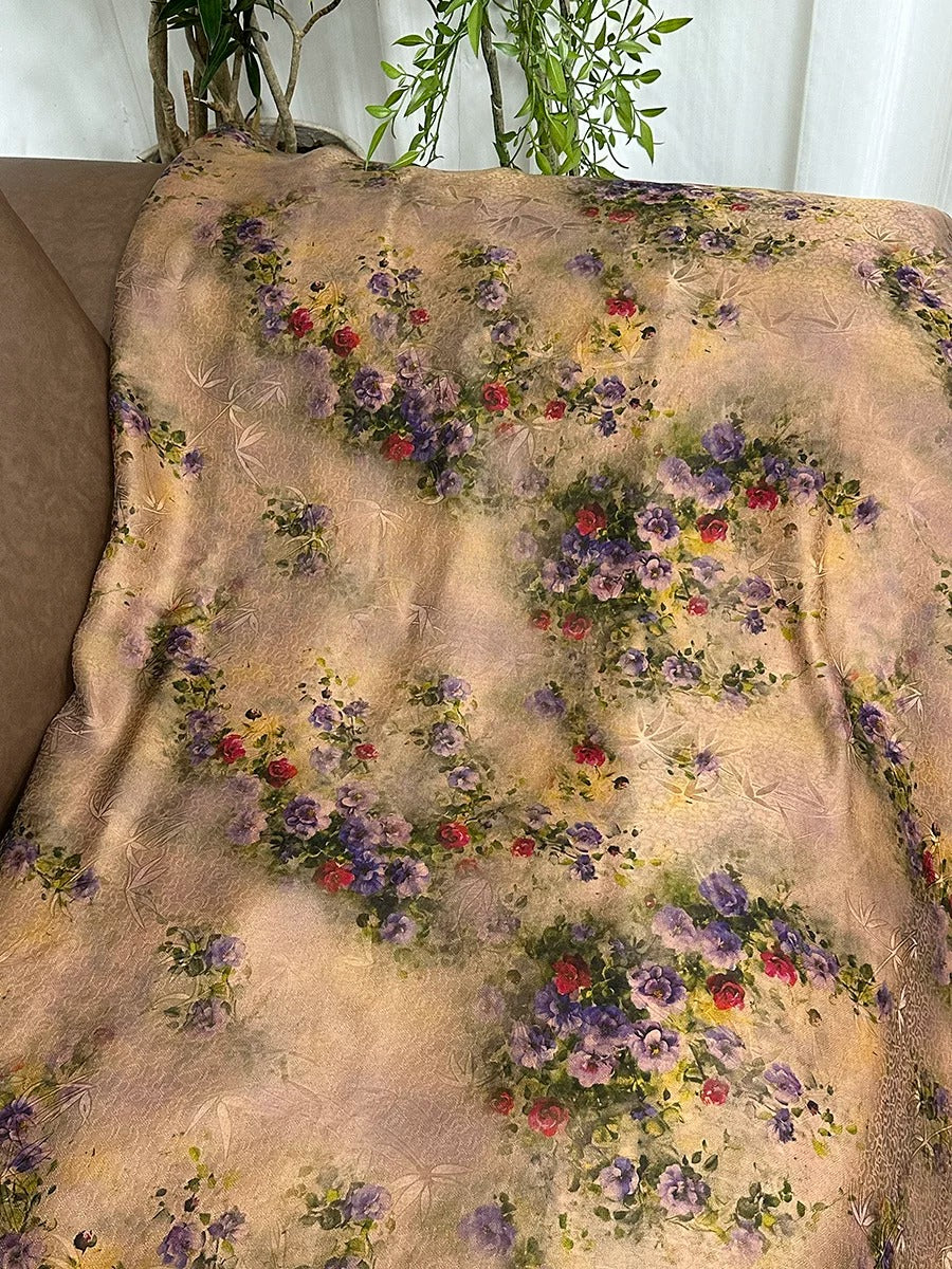 XYJLZY - Plant dyed HongYunSha Silk fabric, Openwork HUALUO, 25 momme 110cm wide by the Yard