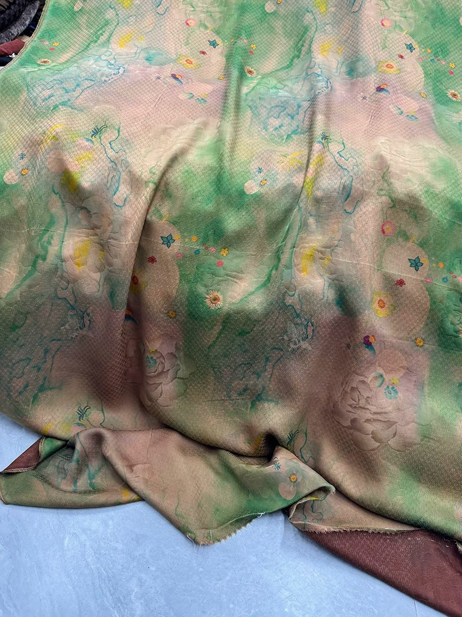 XYCYHZ - Plant dyed HongYunSha Silk fabric, Openwork HUALUO, 25 momme 110cm wide by the Yard