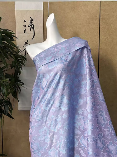 XYLN019- Leno silk fabric, purple peony,  25 momme 114cm wide by the yard