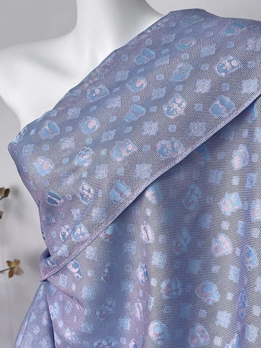 XYLN017 - Leno silk fabric, blue panda,  25 momme 114cm wide by the yard