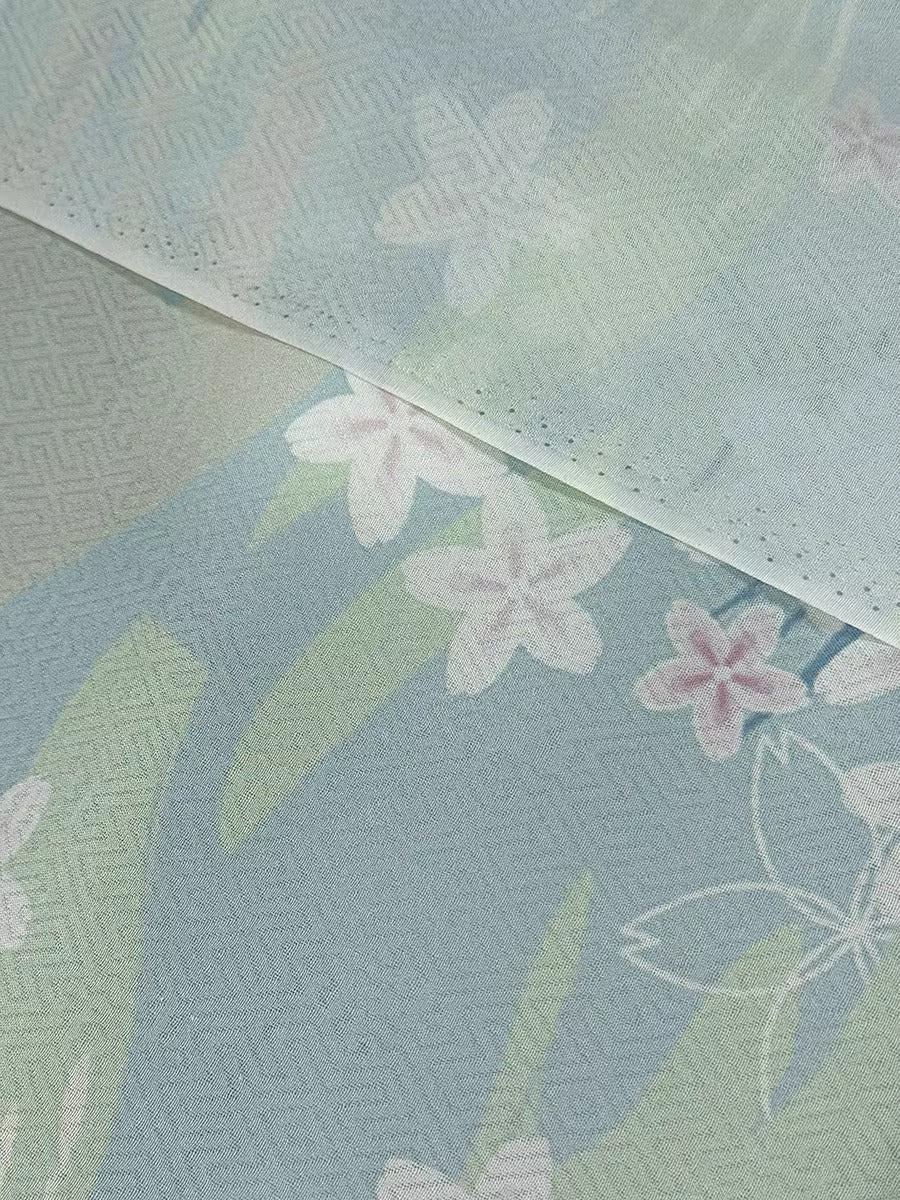 XYLN049 - Leno silk fabric with beautiful prints, peach blossom, 114cm wide by the yard