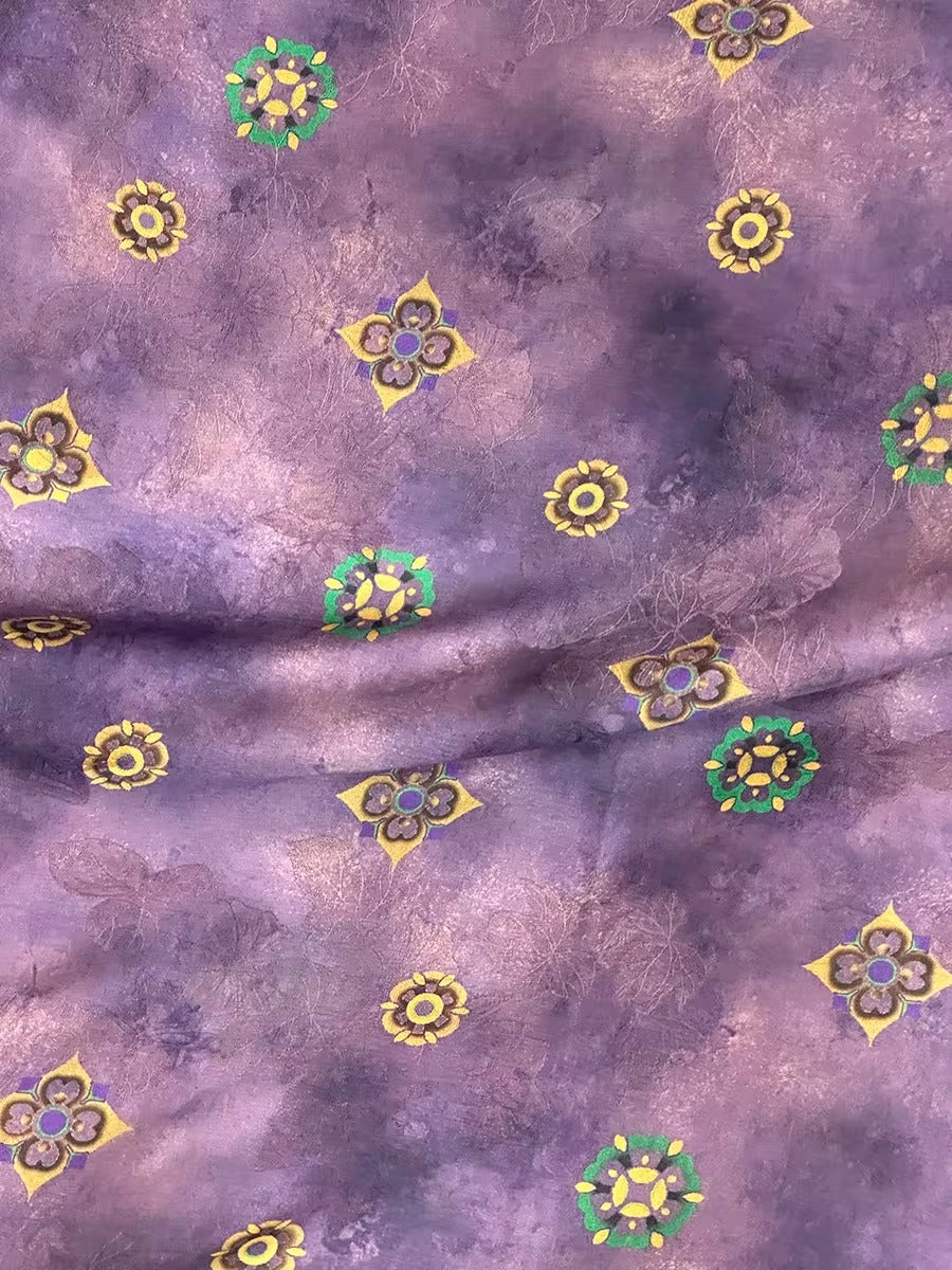 XYHYS 紫色宝相花- Jacquard HUALUO Hongyunsha silk fabric, 26 momme openwork texture, 110cm by the Yard