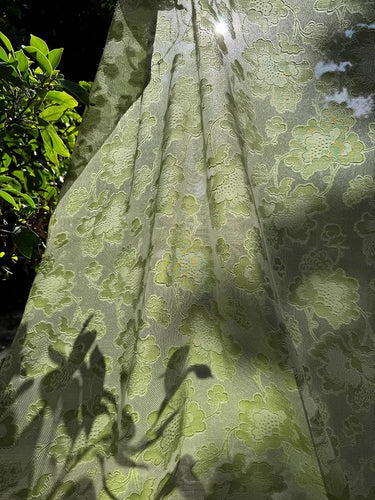 李德喜。四经八纬色织罗XYLN007 - Leno silk fabric, green peony ,  25 momme 114cm wide by the yard