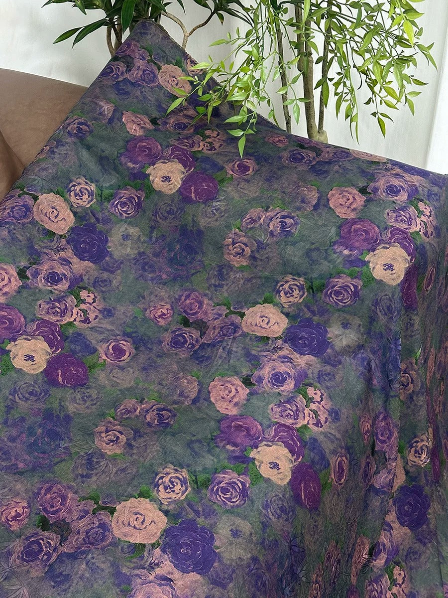 XYZXXZ - Plant dyed HongYunSha Silk fabric, Openwork HUALUO, 26 momme 110cm wide by the Yard