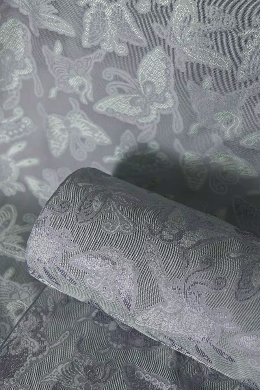 XYLN034 - Leno silk fabric, Gold weave Yarn-dyed, purple butterfly , 25 momme 114cm wide by the yard