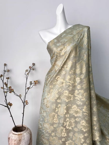 XYLN040 - Leno silk fabric, Gold weave Yarn-dyed, gold peony, 25 momme 114cm wide by the yard