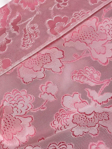 XYLN018 - Leno silk fabric, pink peony,  25 momme 114cm wide by the yard