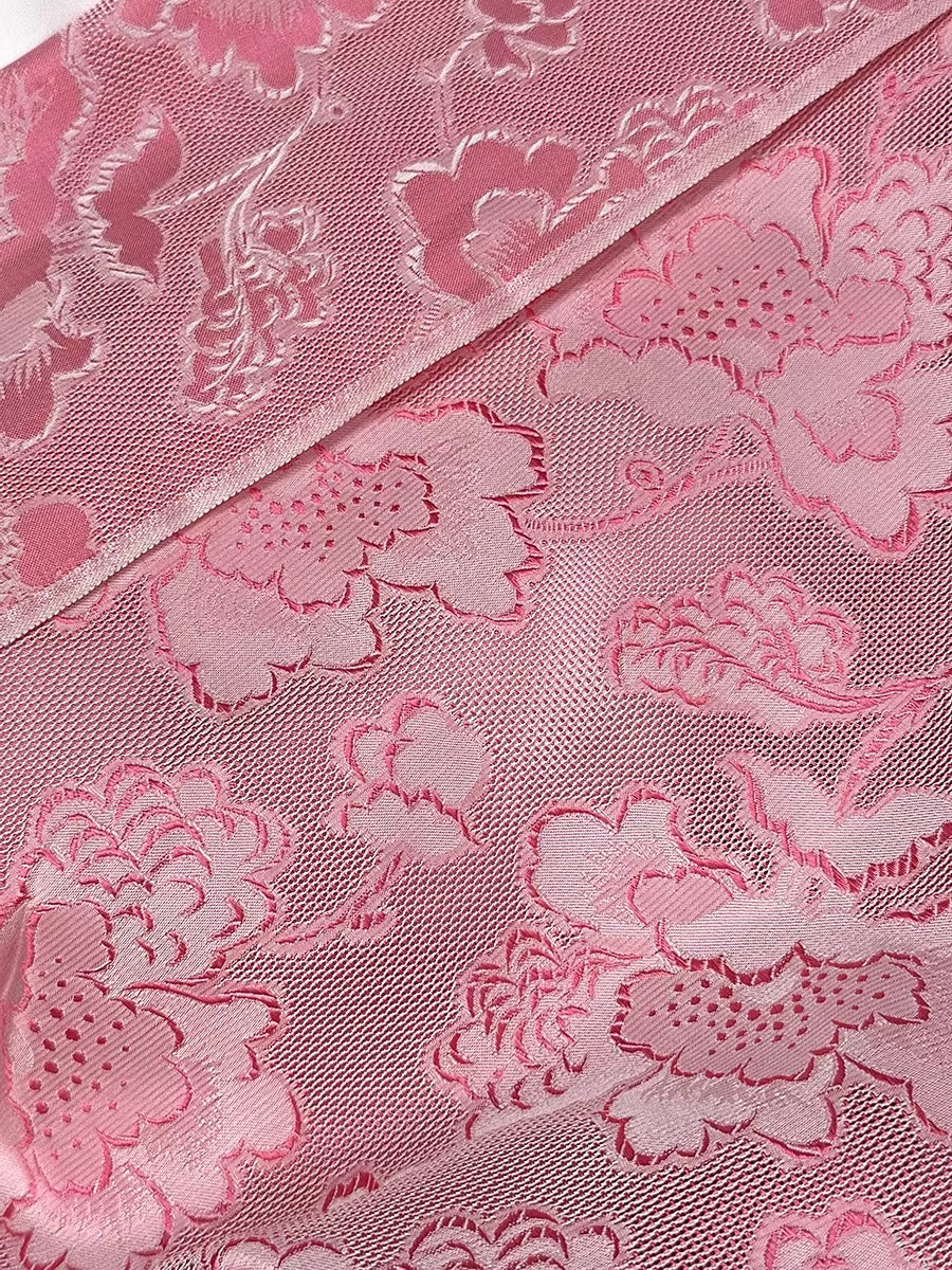 XYLN018 - Leno silk fabric, pink peony,  25 momme 114cm wide by the yard