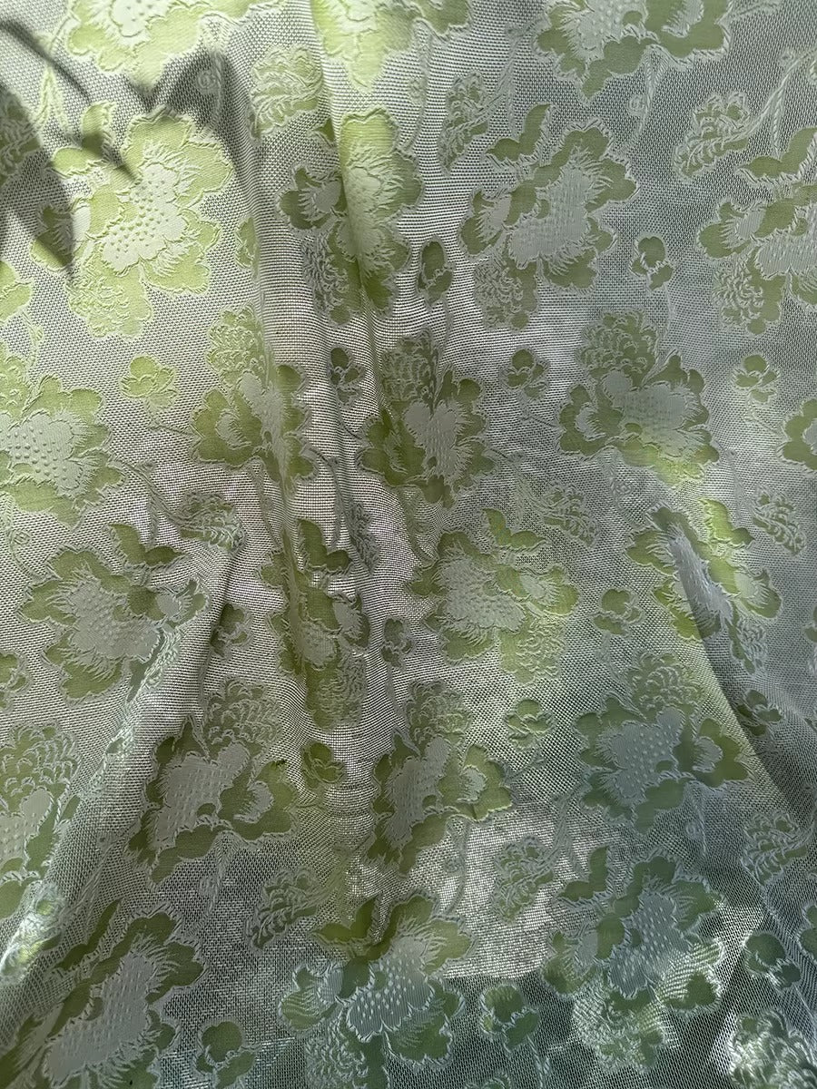 李德喜。四经八纬色织罗XYLN007 - Leno silk fabric, green peony ,  25 momme 114cm wide by the yard