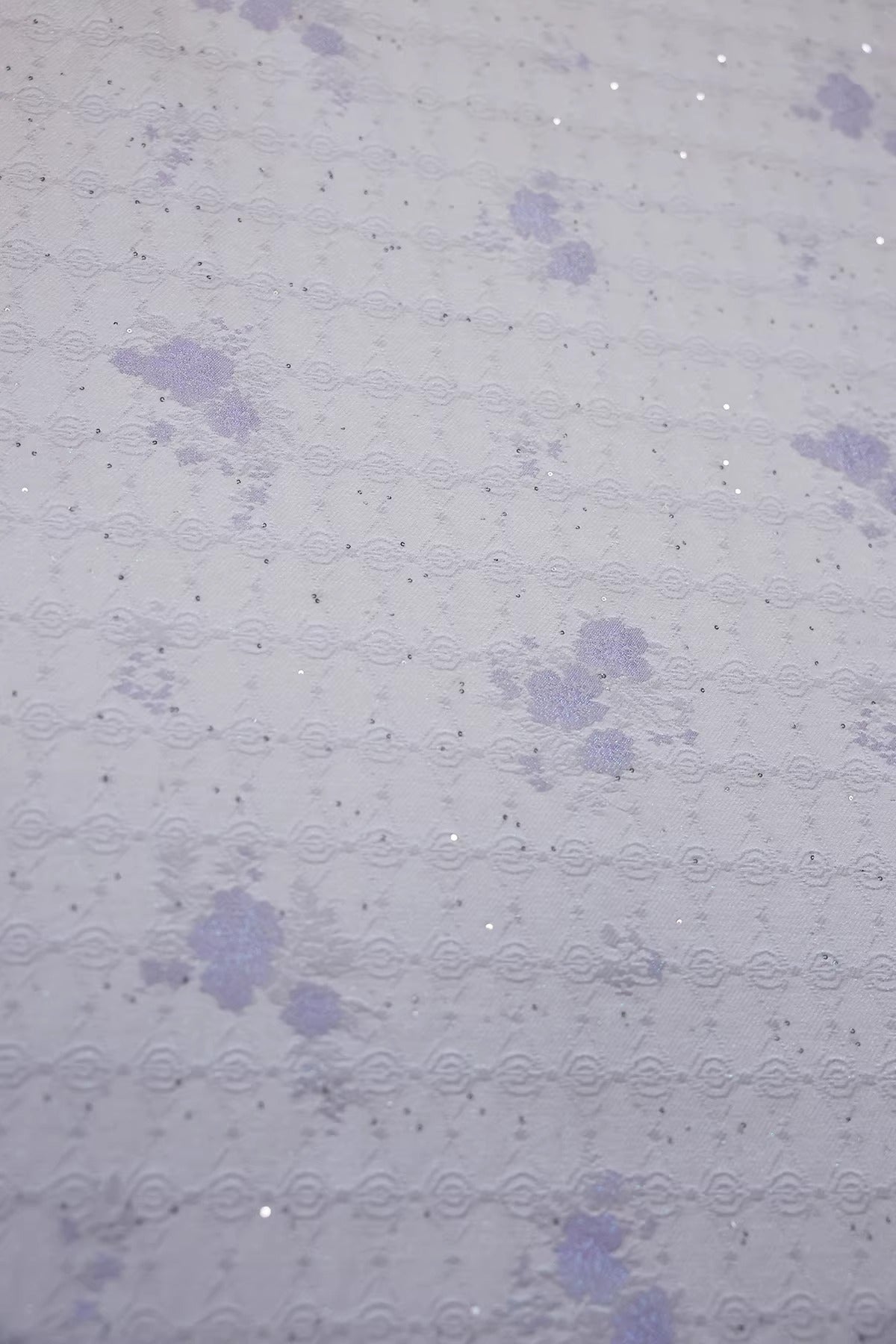 SJKSM011- Jacquard silk wool blend fabric,  57 momme ,white purple, 135cm wide by the yard