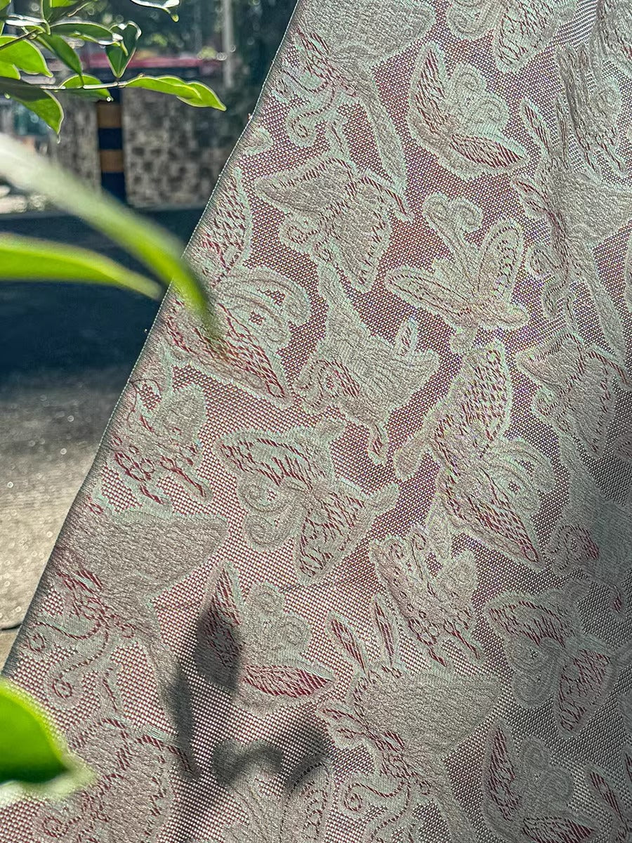 李德喜。四经八纬色织罗 XYLN008 - Leno silk fabric, pink butterfly,  25 momme 114cm wide by the yard