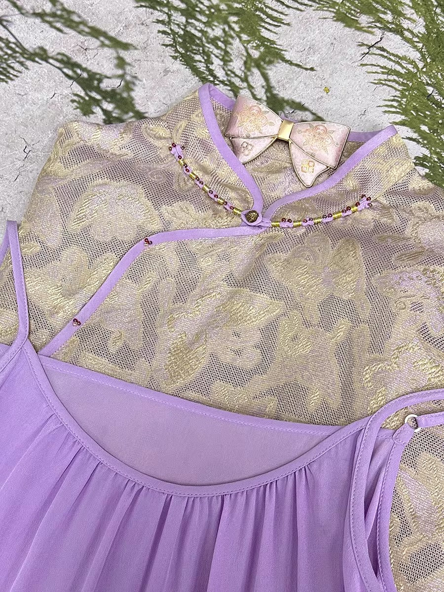 李德喜。四经八纬色织罗 XYLN006 - Leno silk fabric, purple butterfly,  25 momme 114cm wide by the yard