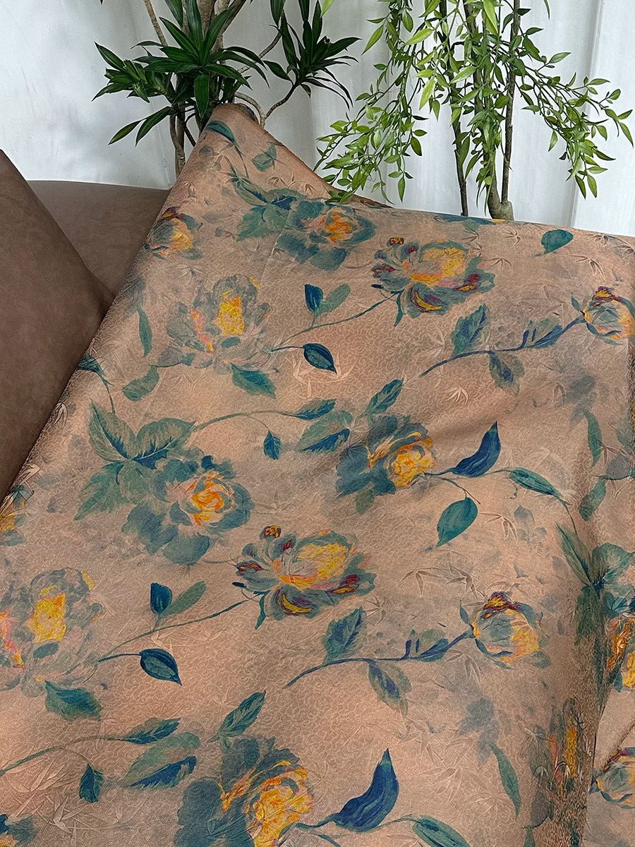 XYYYHD - Plant dyed HongYunSha Silk fabric, Openwork HUALUO, 26 momme 110cm wide by the Yard