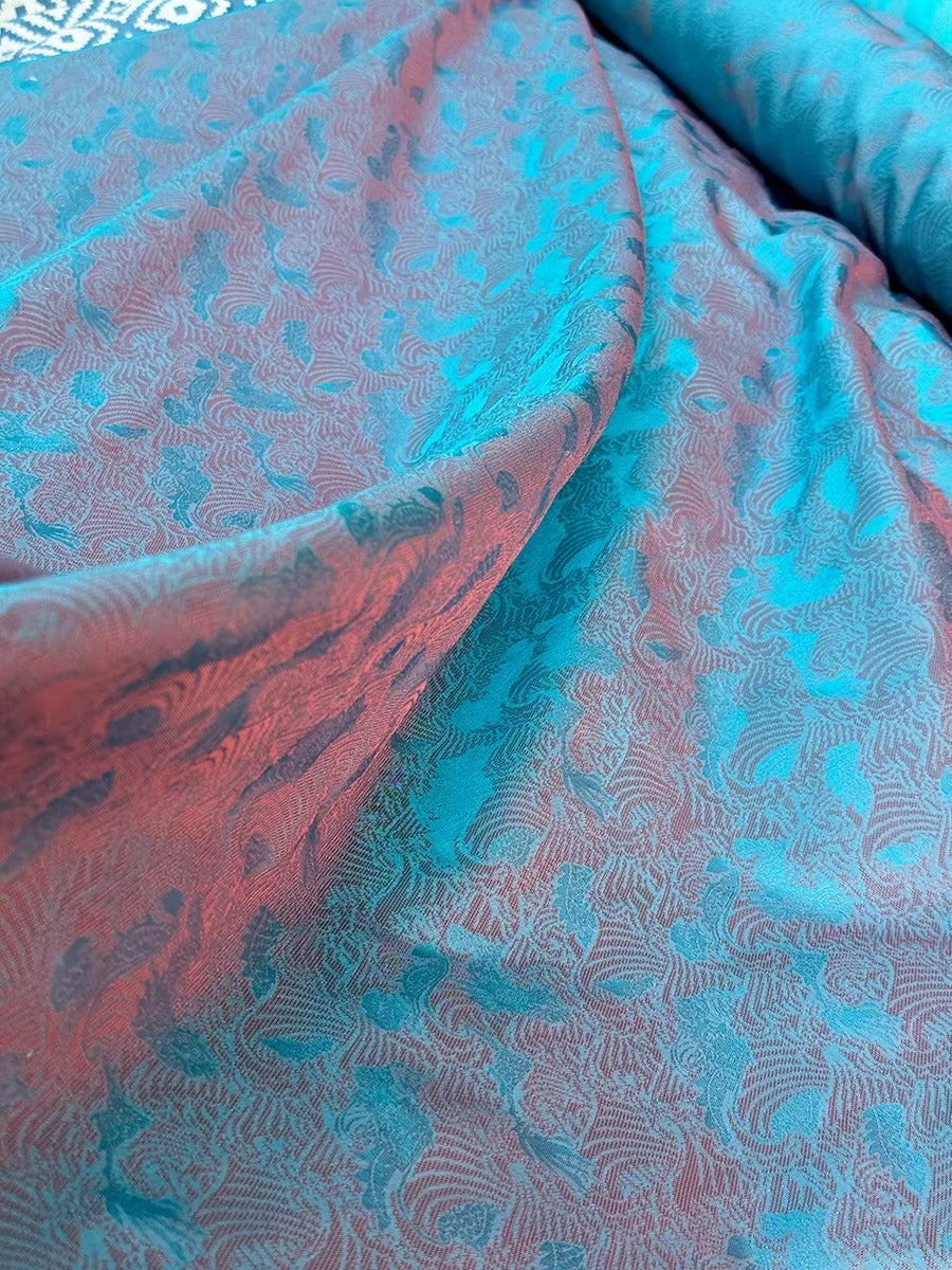 李德喜。四经八纬色织罗XYLN009 - Leno silk fabric, red and blue,  25 momme 114cm wide by the yard