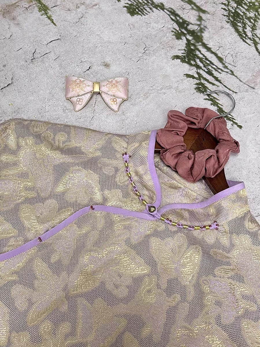 李德喜。四经八纬色织罗 XYLN006 - Leno silk fabric, purple butterfly,  25 momme 114cm wide by the yard