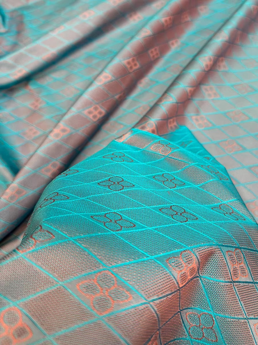 李德喜。四经八纬色织罗XYLN001 - Leno silk fabric, red and blue rhombus,  25 momme 114cm wide by the yard