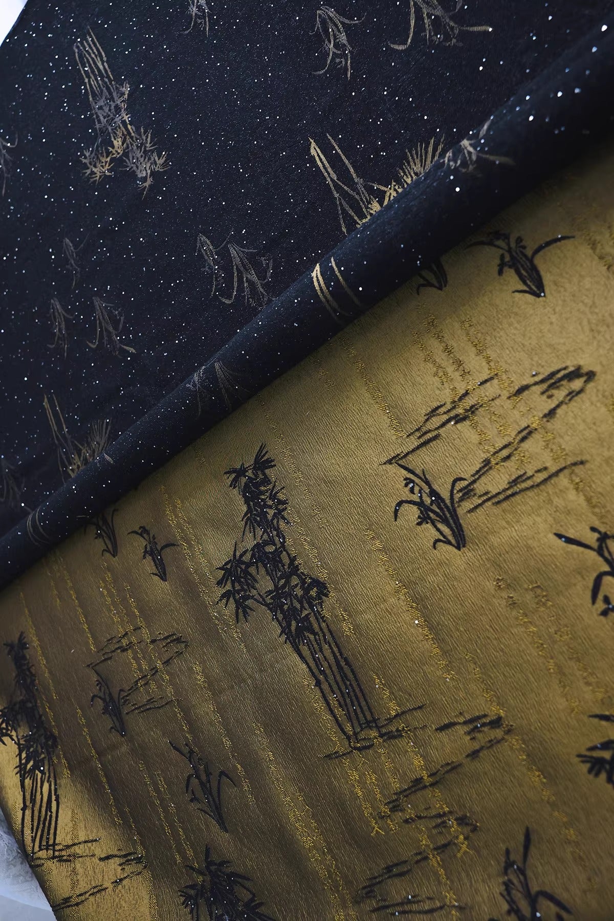 SJKSM010- Jacquard silk wool blend fabric,  53 momme ,ink black, 135cm wide by the yard