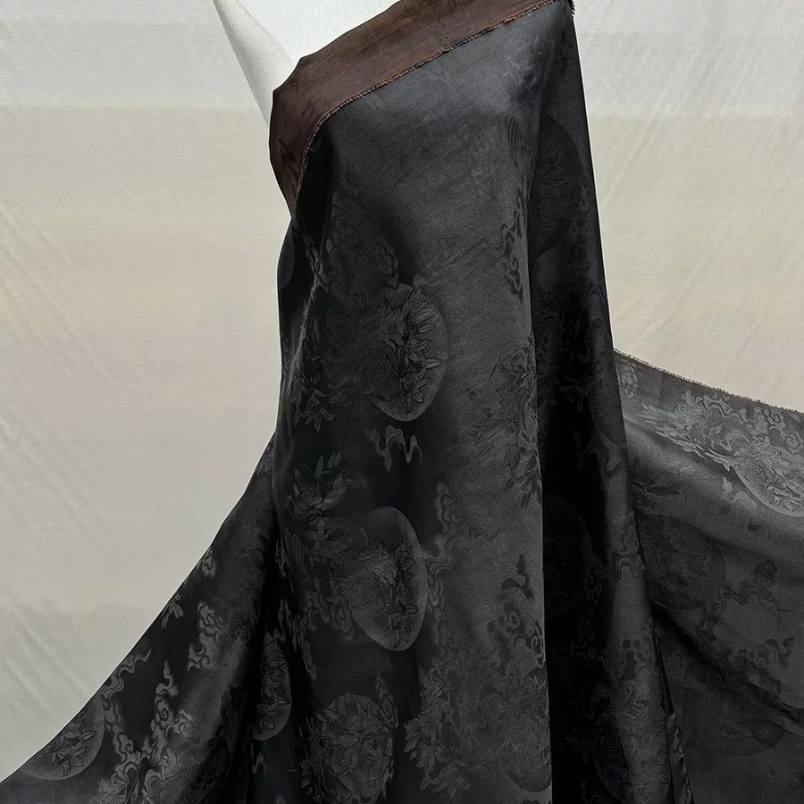 月桂云纹 Mud Silk fabric, Jacquard HUALUO, 25 momme 110cm wide by the Yard