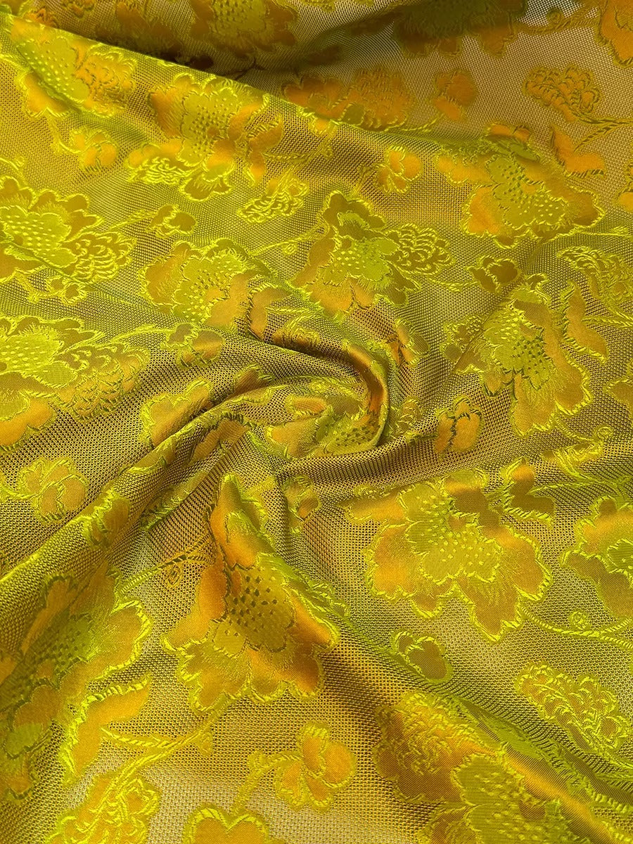 李德喜。四经八纬色织罗XYLN005 - Leno silk fabric, yellow peony ,  25 momme 114cm wide by the yard