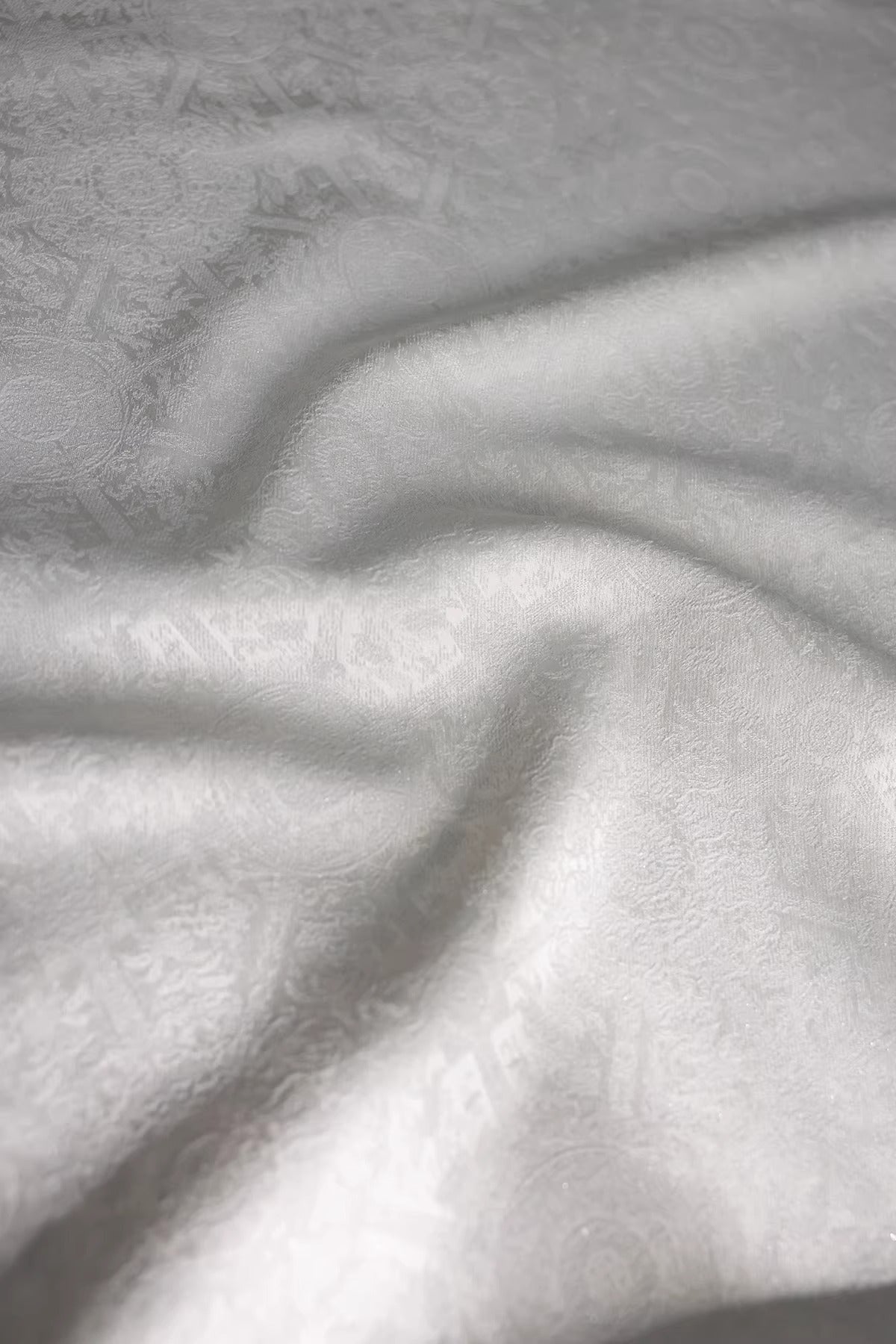 SJKSM009- Jacquard silk wool blend fabric,  45 momme ,white , 135cm wide by the yard