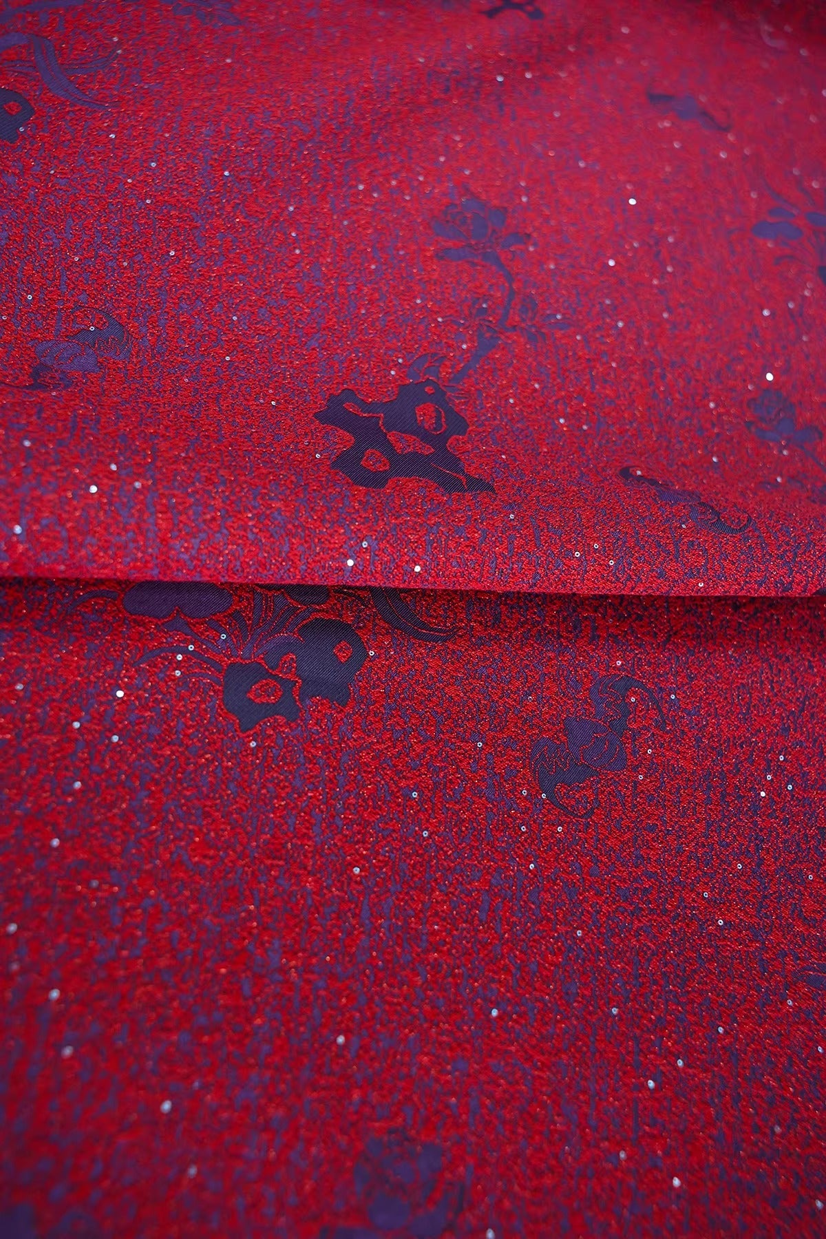 SJKSM016- Jacquard silk wool blend fabric, 57 momme ,deep red, 135cm wide by the yard