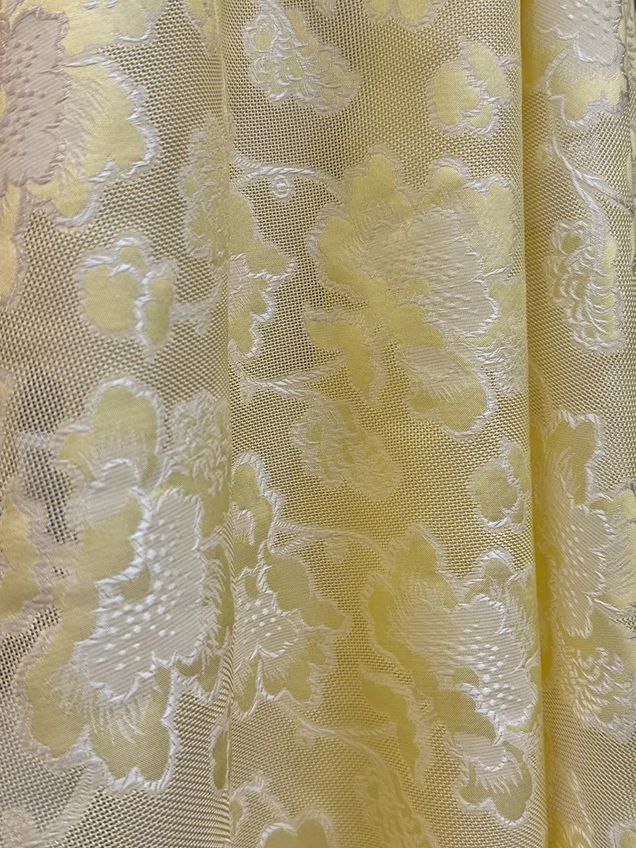 李德喜。四经八纬色织罗XYLN004 - Leno silk fabric,  light yellow peony ,  25 momme 114cm wide by the yard