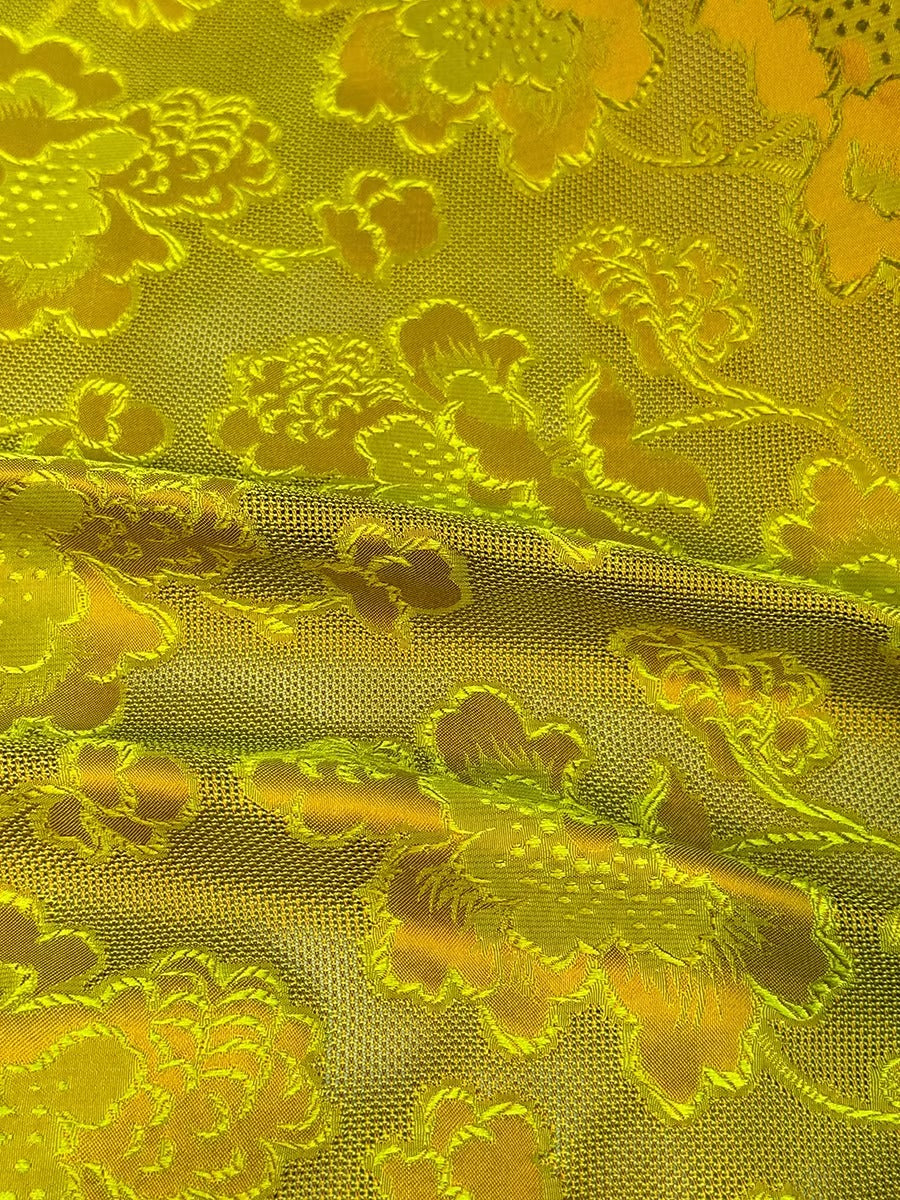 李德喜。四经八纬色织罗XYLN005 - Leno silk fabric, yellow peony ,  25 momme 114cm wide by the yard