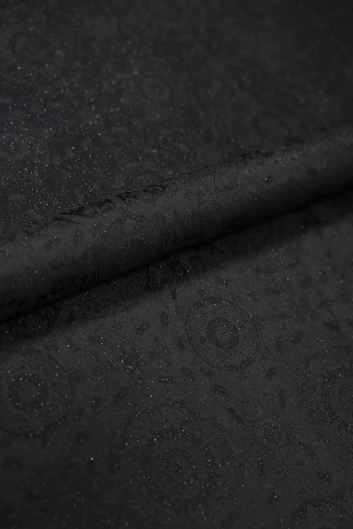 SJKSM012- Jacquard silk wool blend fabric, 45 momme ,black, 135cm wide by the yard