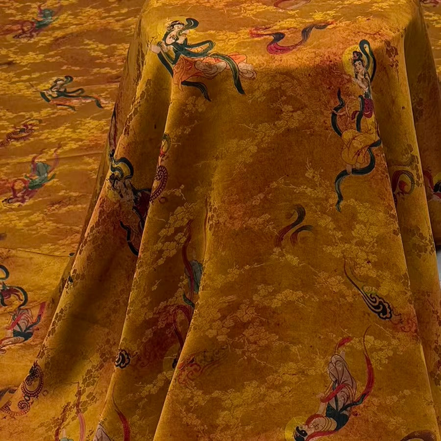 XYHYS 敦煌飞天- Jacquard HUALUO Hongyunsha silk fabric, 25 momme openwork texthture, 110cm by e Yard