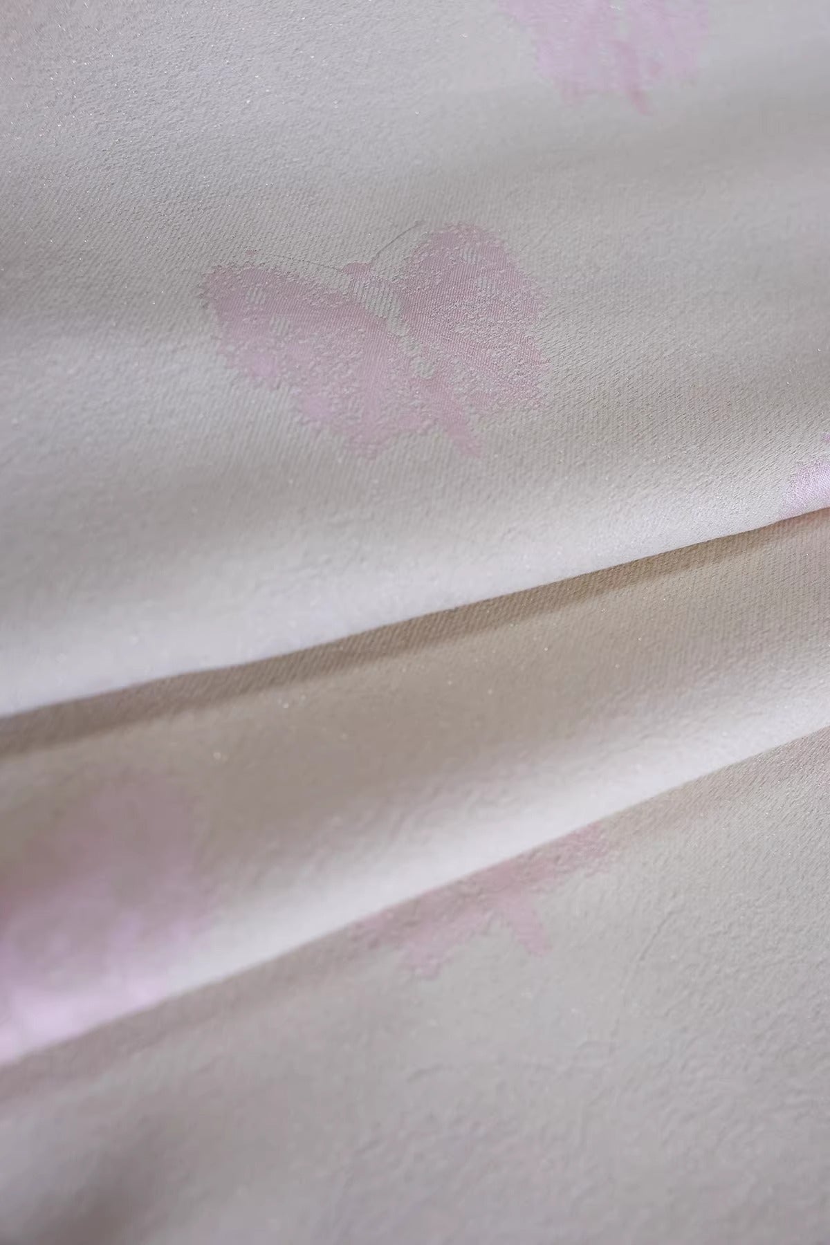 SJKSM014- Jacquard silk wool blend fabric, 45 momme ,butterfly light pink, 135cm wide by the yard
