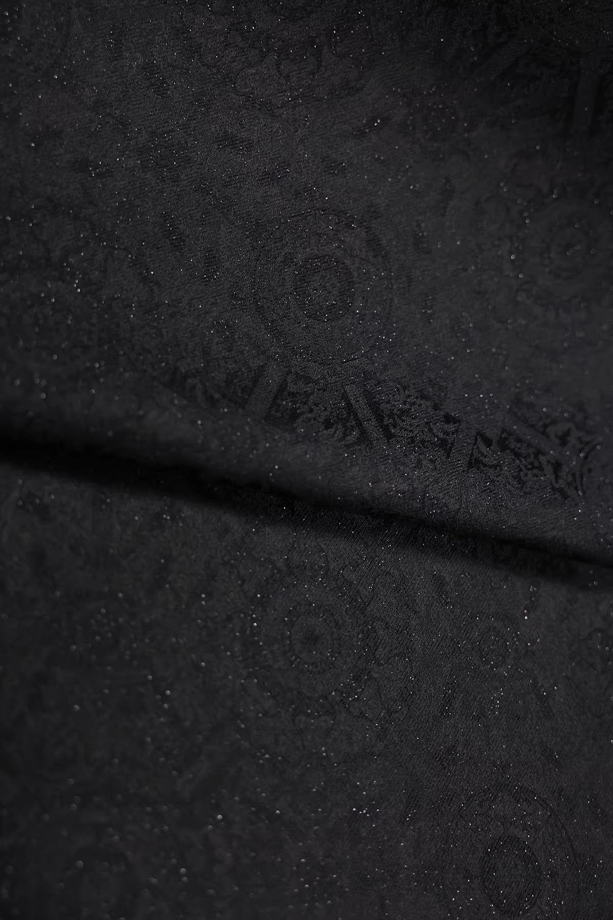 SJKSM012- Jacquard silk wool blend fabric, 45 momme ,black, 135cm wide by the yard