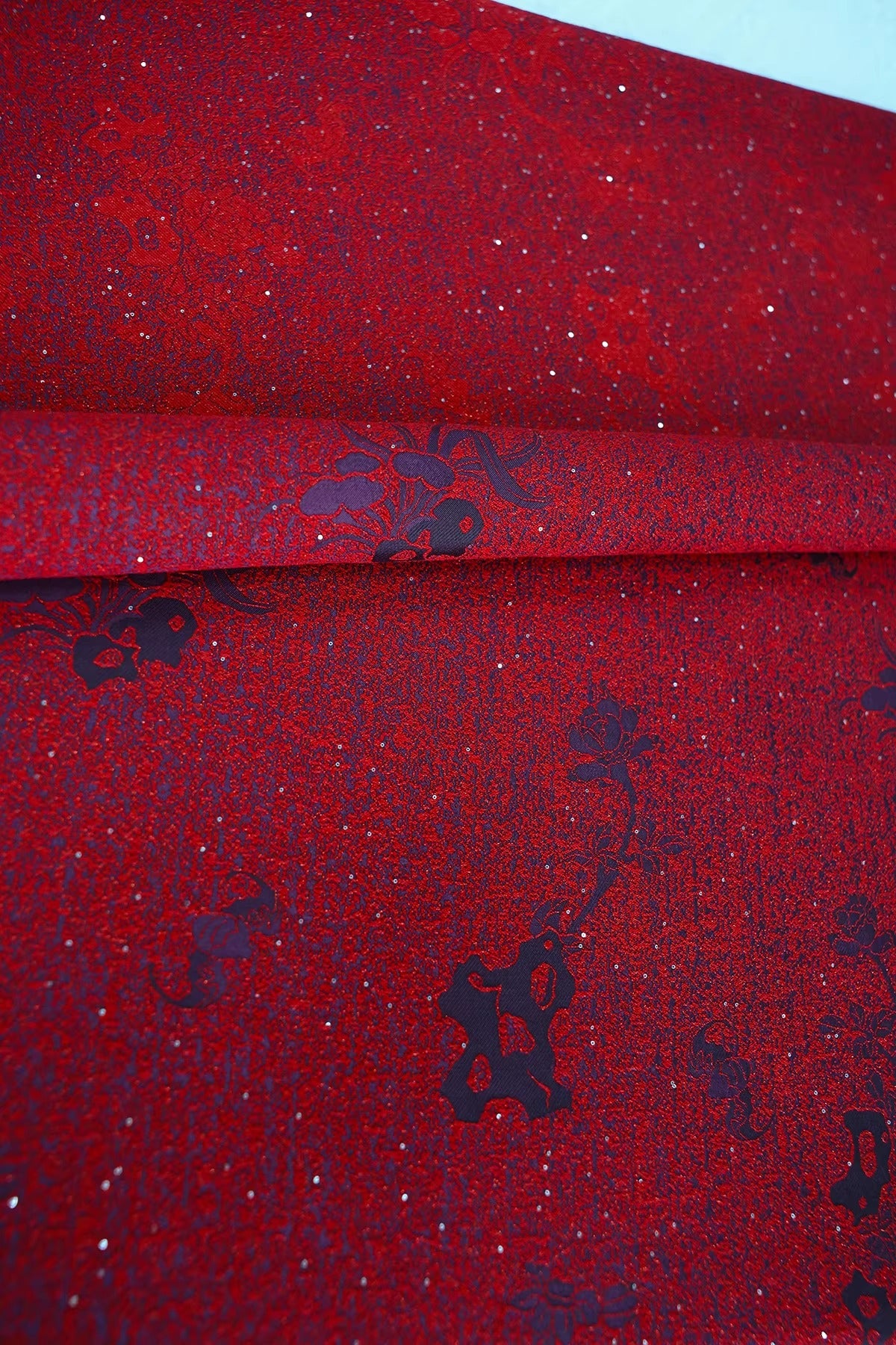 SJKSM016- Jacquard silk wool blend fabric, 57 momme ,deep red, 135cm wide by the yard