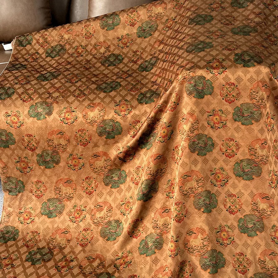 福鹿双全 Mud Silk fabric, Jacquard HUALUO, 25 momme 110cm wide by the Yard
