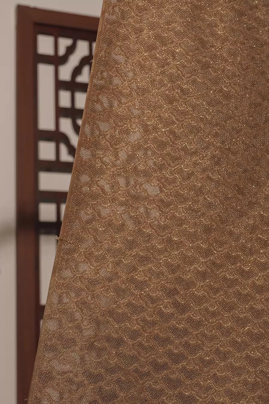 XYLN033 - Leno silk fabric, Gold weave Yarn-dyed, coffee color RUYI, 25 momme 114cm wide by the yard